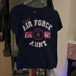 Hanes Proud Air Force Aunt Tee - Navy and Pink